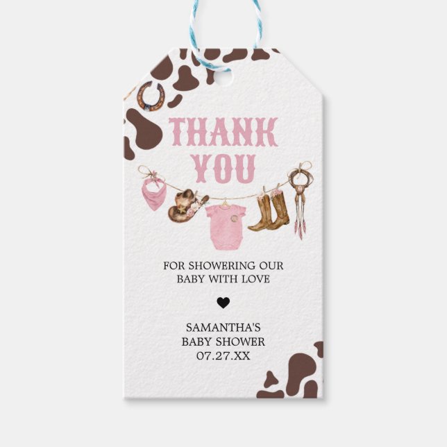Little Cowgirl Baby Shower Favour Tags (Front)