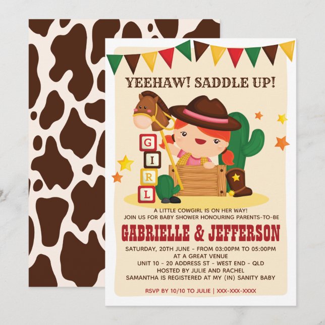 Little Cowgirl Baby Shower Invitation (Front/Back)