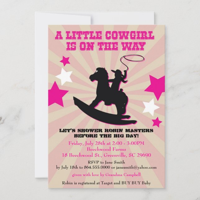 Little Cowgirl Baby Shower Invite Rocking Horse (Front)