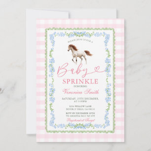 Little Cowgirl Baby Sprinkle Gingham Floral Pony Invitation