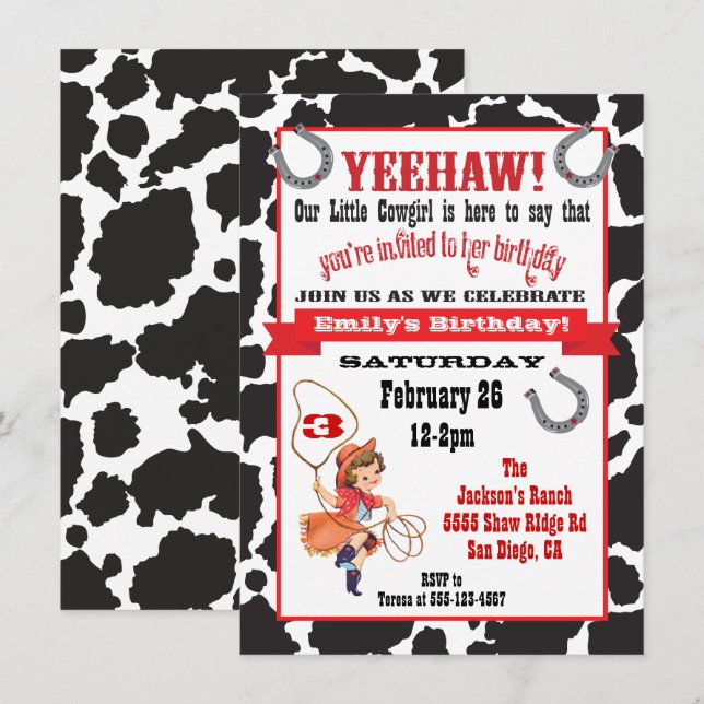 Little cowgirl birthday party invitation (Front/Back)