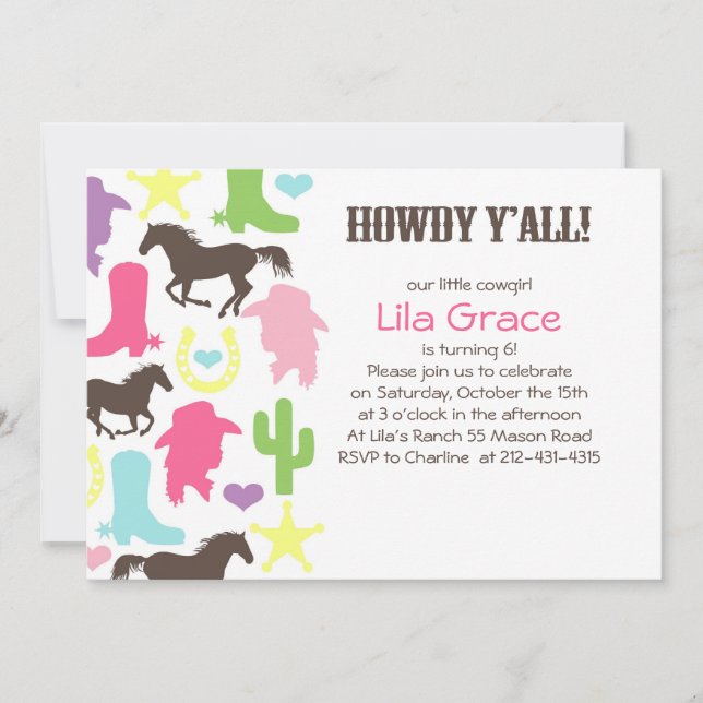 Little Cowgirl Birthday Party Invitation (Front)