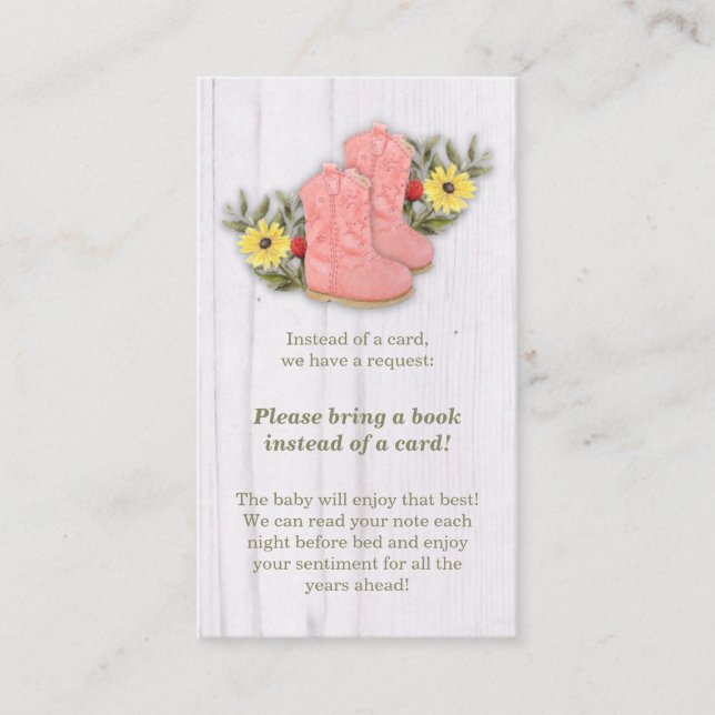 Little Cowgirl Bootie Baby Shower Book Request Enclosure Card (Front)