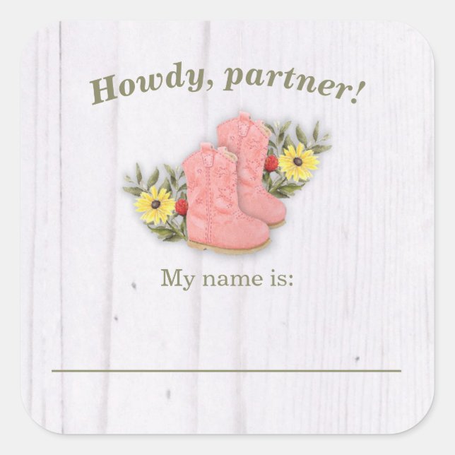 Little Cowgirl Bootie Baby Shower Name Tag White (Front)