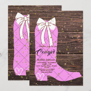 Little Cowgirl Bootie Brown Wood Baby Shower Invit Invitation