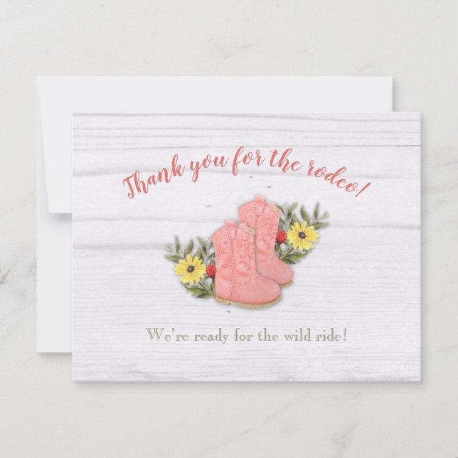 Little Cowgirl Bootie White Wood Thank You Card (Front)