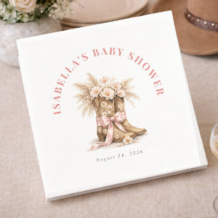 Little Cowgirl Boots And Pink Bow Girl Baby Shower Napkin