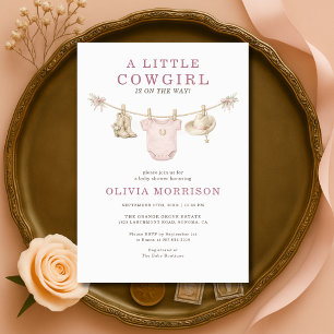 Little Cowgirl Clothesline Girl Baby Shower Invitation