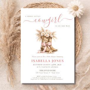 Little Cowgirl Coquette Pink Bow Girly Baby Shower Invitation
