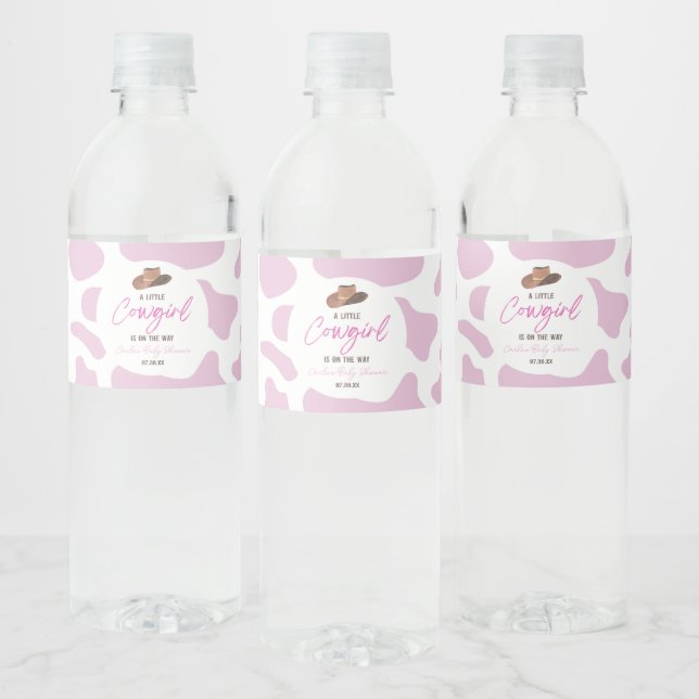 Little Cowgirl Cow Girl Rodeo Western Baby Shower Water Bottle Label (Bottles)