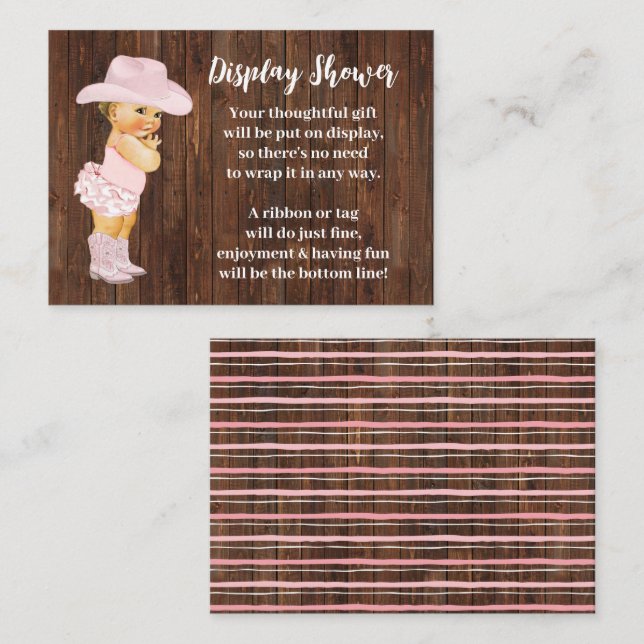 Little Cowgirl Display No Wrapping Baby Shower Enclosure Card (Front/Back)