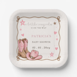 Little Cowgirl Is On The Way girl Baby Shower Paper Plate