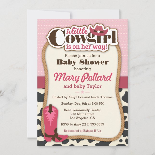 Little Cowgirl Modern Girl Baby Shower Invitation (Front)