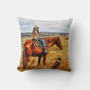 Little Cowgirl on Cattle Horse Cushion