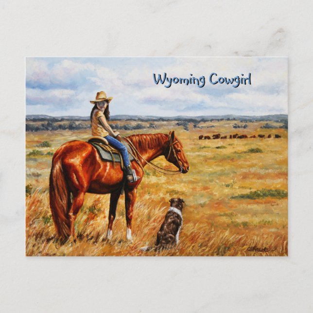 Little Cowgirl on Cattle Horse Postcard (Front)
