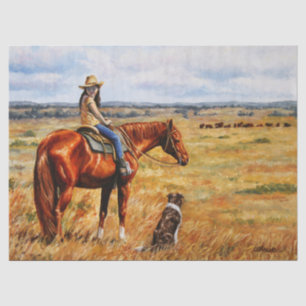 Little Cowgirl on Cattle Horse Tissue Paper