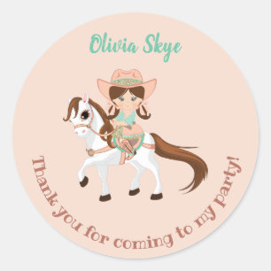 Little Cowgirl on Horse Girls Birthday Classic Round Sticker