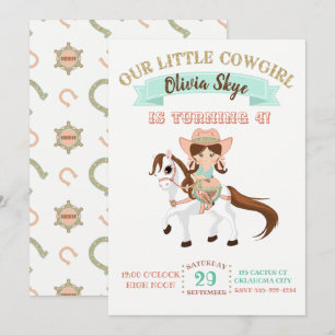 Little Cowgirl on Horse Girls Birthday Invitation