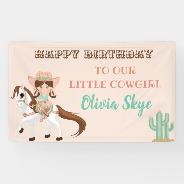 Little Cowgirl on Horse Girls Western Birthday Banner (Horizontal)