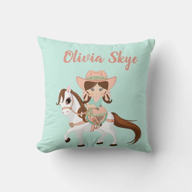 Little Cowgirl on Horse Girls Western Cushion (Front)