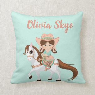 Little Cowgirl on Horse Girls Western Cushion