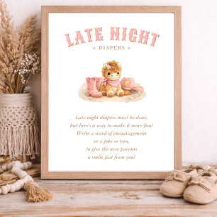 Little Cowgirl Pink Baby Shower Late Night Diapers Poster