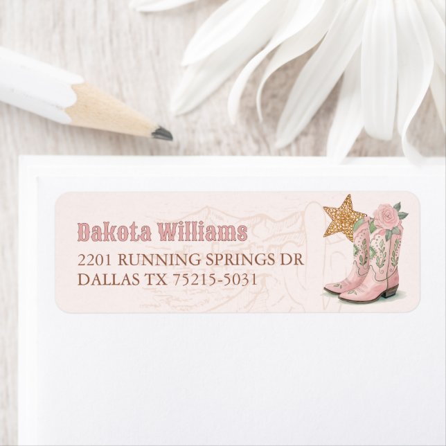 Little Cowgirl Pink Baby Shower Return Address (Insitu)
