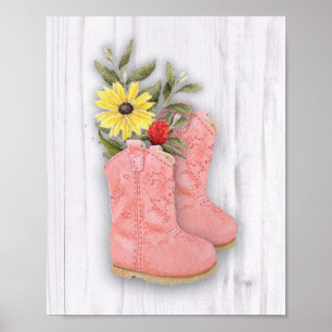Little Cowgirl Pink Bootie Nursery Art Print