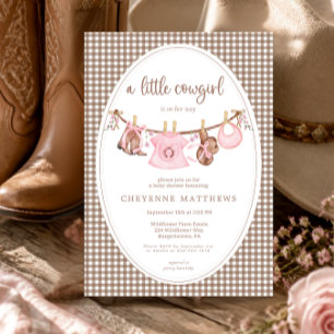 Little Cowgirl Pink Clothesline Baby Shower Invitation