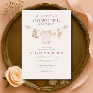 Little Cowgirl Pink Clothesline Girl Baby Shower Invitation