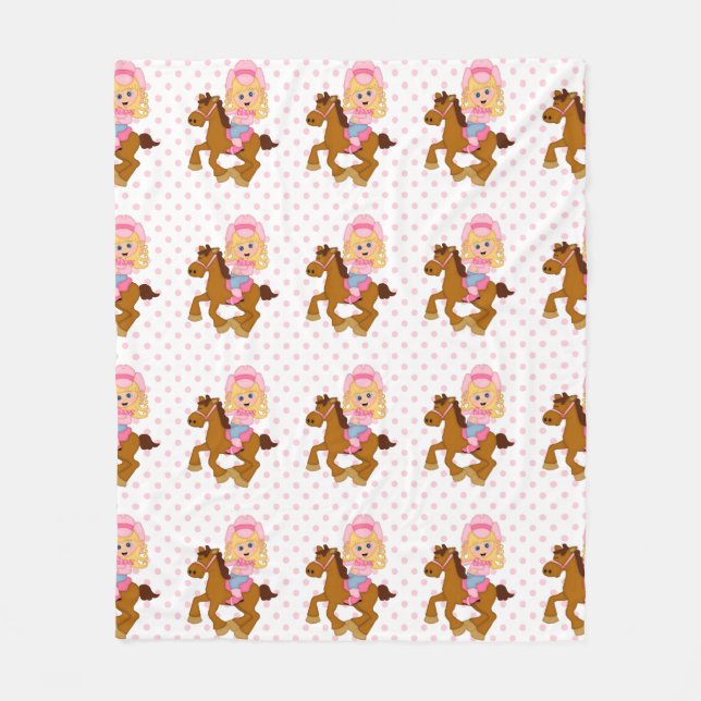Little Cowgirl Pink Polka Dot Fleece Blanket (Front)