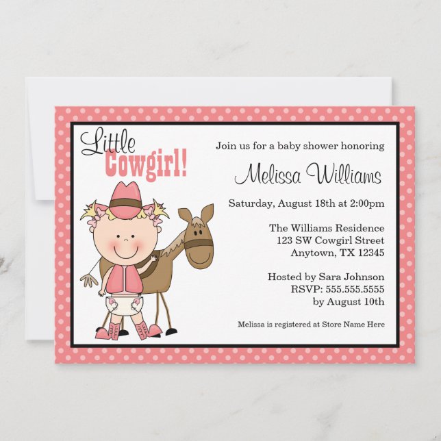 Little Cowgirl Polka Dots Baby Shower Invitations (Front)