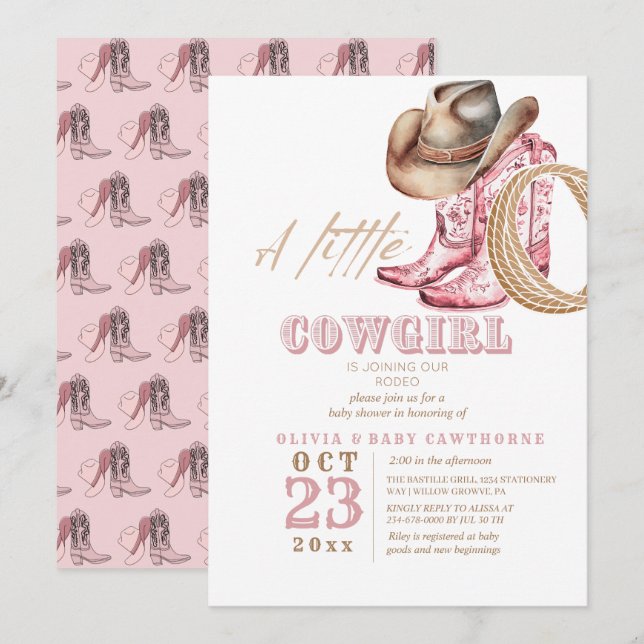 Little Cowgirl Rodeo Baby Girl shower Invitation (Front/Back)