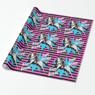 Little Cowgirl Running Horse Happy Birthday Wrapping Paper