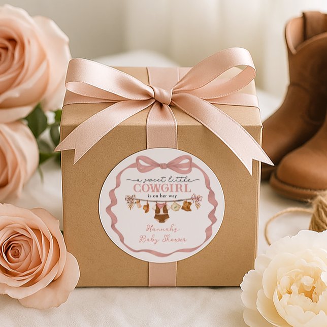 Little Cowgirl Western Baby Shower  Classic Round Sticker (Creator Uploaded)