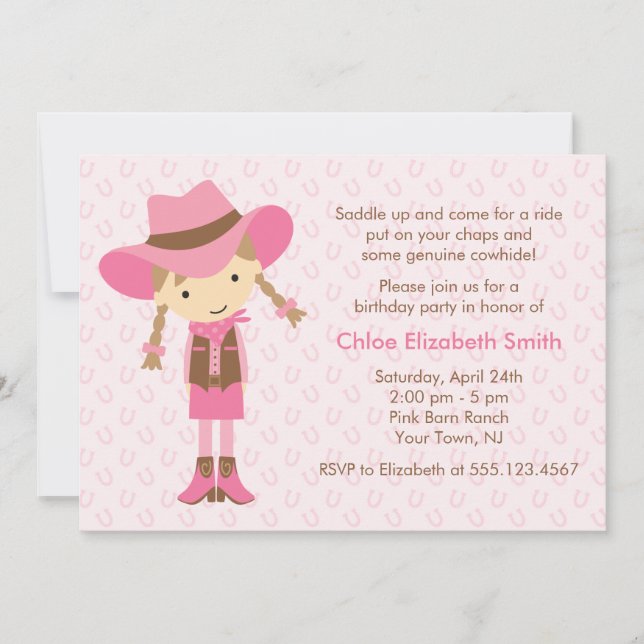 Little Cowgirl Western Birthday Party Invitation (Front)