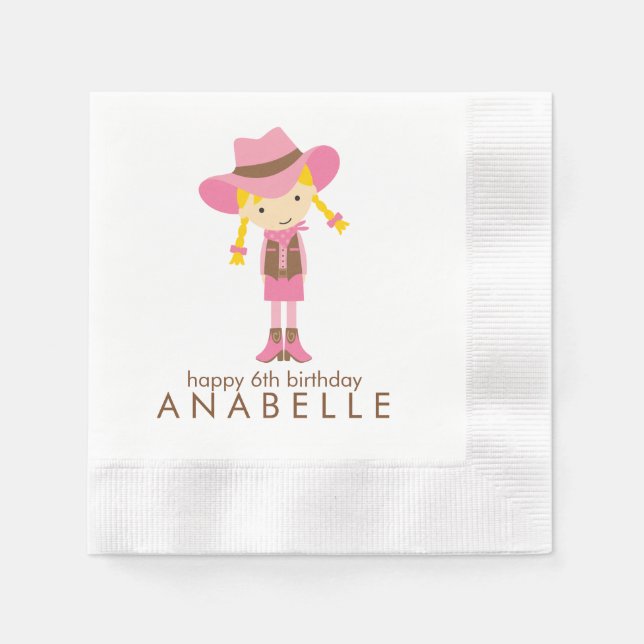Little Cowgirl Western Birthday Party Napkin (Front)