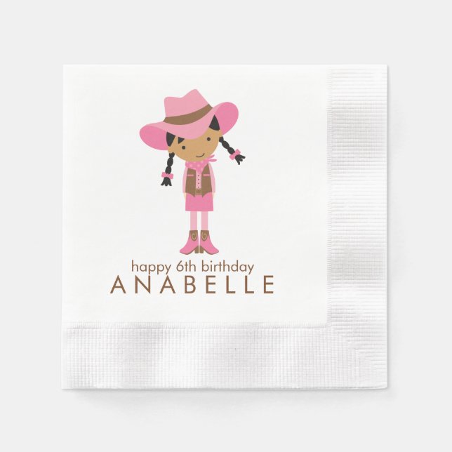 Little Cowgirl Western Birthday Party Napkin (Front)