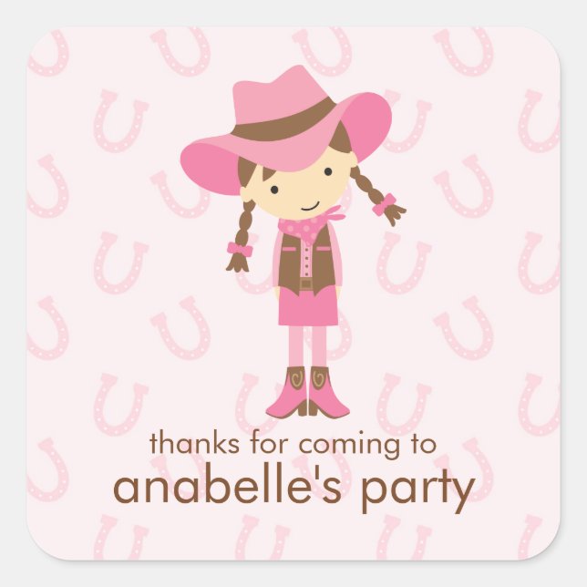 Little Cowgirl Western Birthday Party Square Sticker (Front)