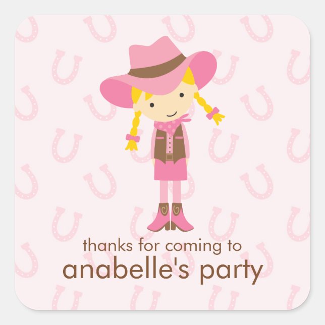 Little Cowgirl Western Birthday Party Square Sticker (Front)