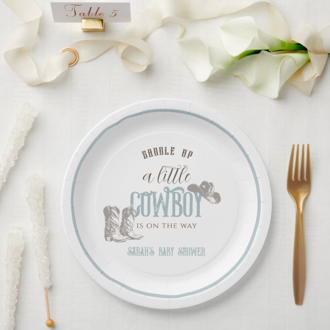 Little Cowgirl Western Blue Boy Baby Shower Paper Plate (Wedding)