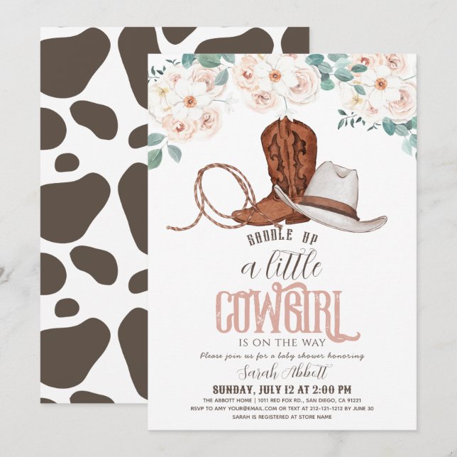 Little Cowgirl Western Floral Girl Baby Shower Invitation (Front/Back)