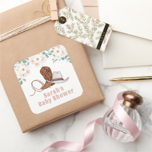 Little Cowgirl Western Floral Girl Baby Shower Square Sticker