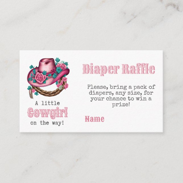Little Cowgirl Western Pink Hat Floral Baby Shower Enclosure Card (Front)