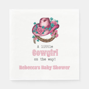 Little Cowgirl Western Pink Hat Floral Baby Shower Napkin