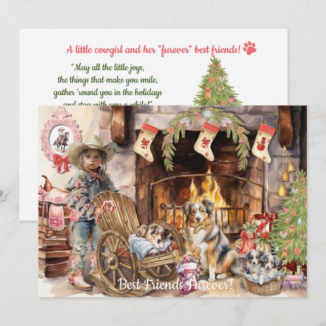 Little Cowgirl with her BFFurever Holiday Card (Front/Back)