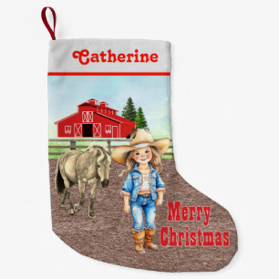 Little Cowgirl with Horse and Barn Christmas Small Christmas Stocking