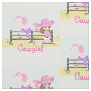 Little Cowgirl With Horse And Saddle Fabric