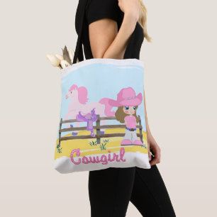 Little Cowgirl With Horse And Saddle Tote Bag