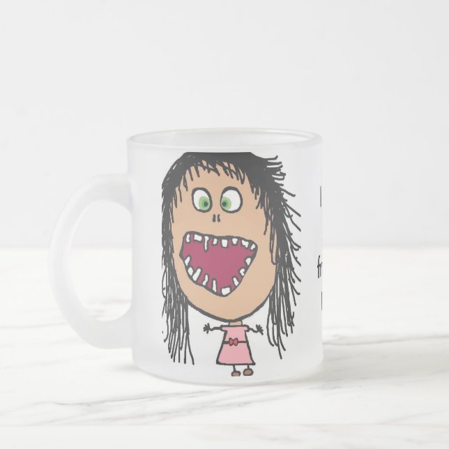 Little Crazy Eye Cartoon Girl Frosted Glass Coffee Mug (Left)